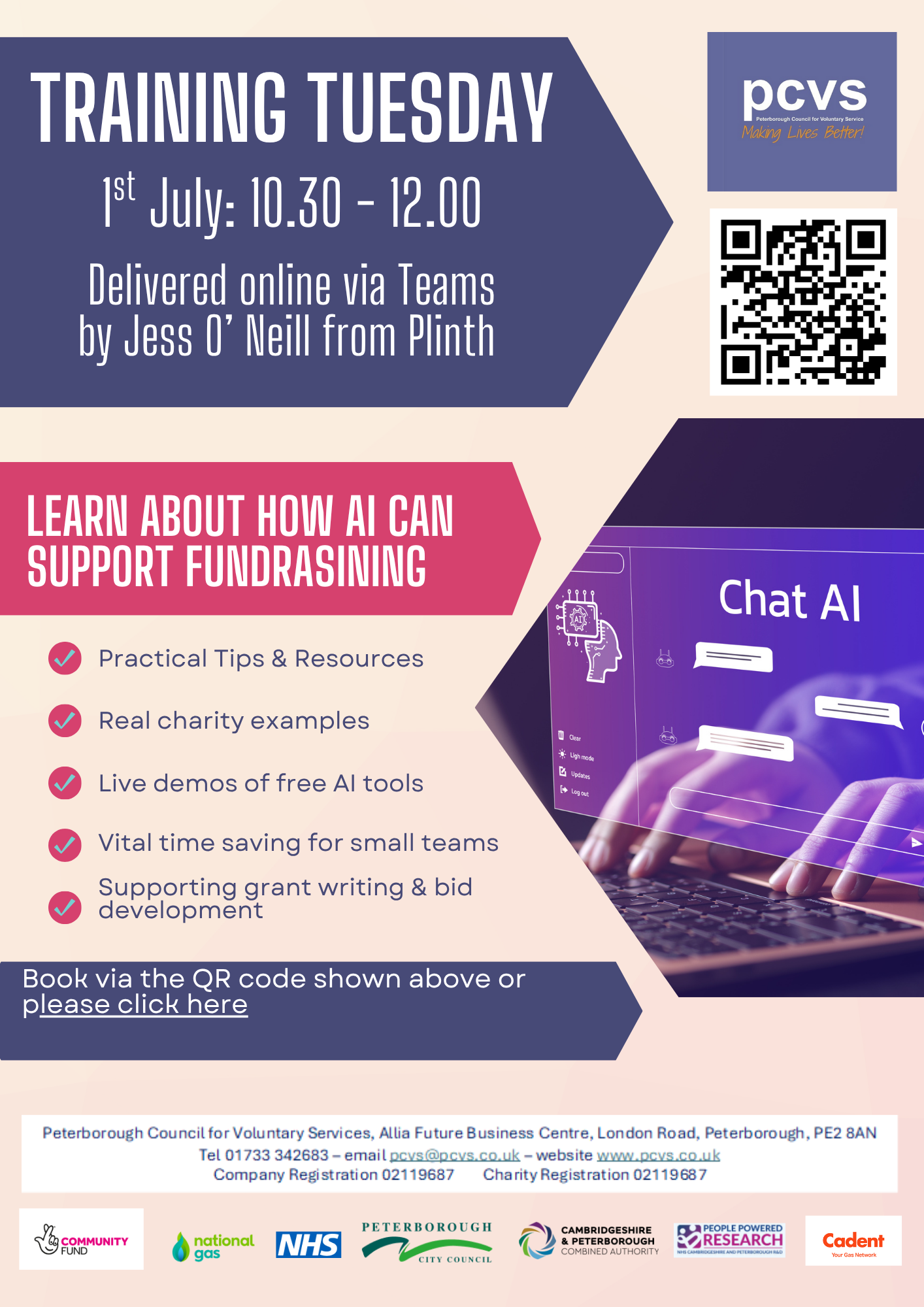 Image for event Training Tuesday (online via Teams) – Using AI for funding